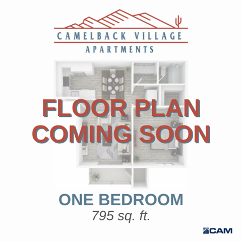 Floor plan for 1 bed, 1 bath, 795 sqft